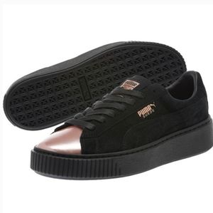 BRAND NEW BlACK Suede Rose Gold Tip Platform Pumas